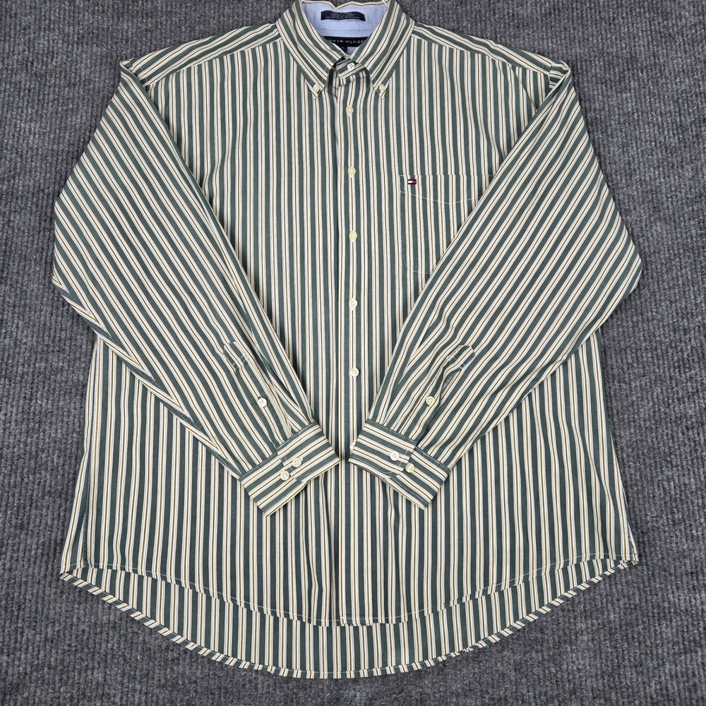 Tommy Hilfiger Men's Stripe Button Dress Casual Button Down Shirt Long Sleeve XL